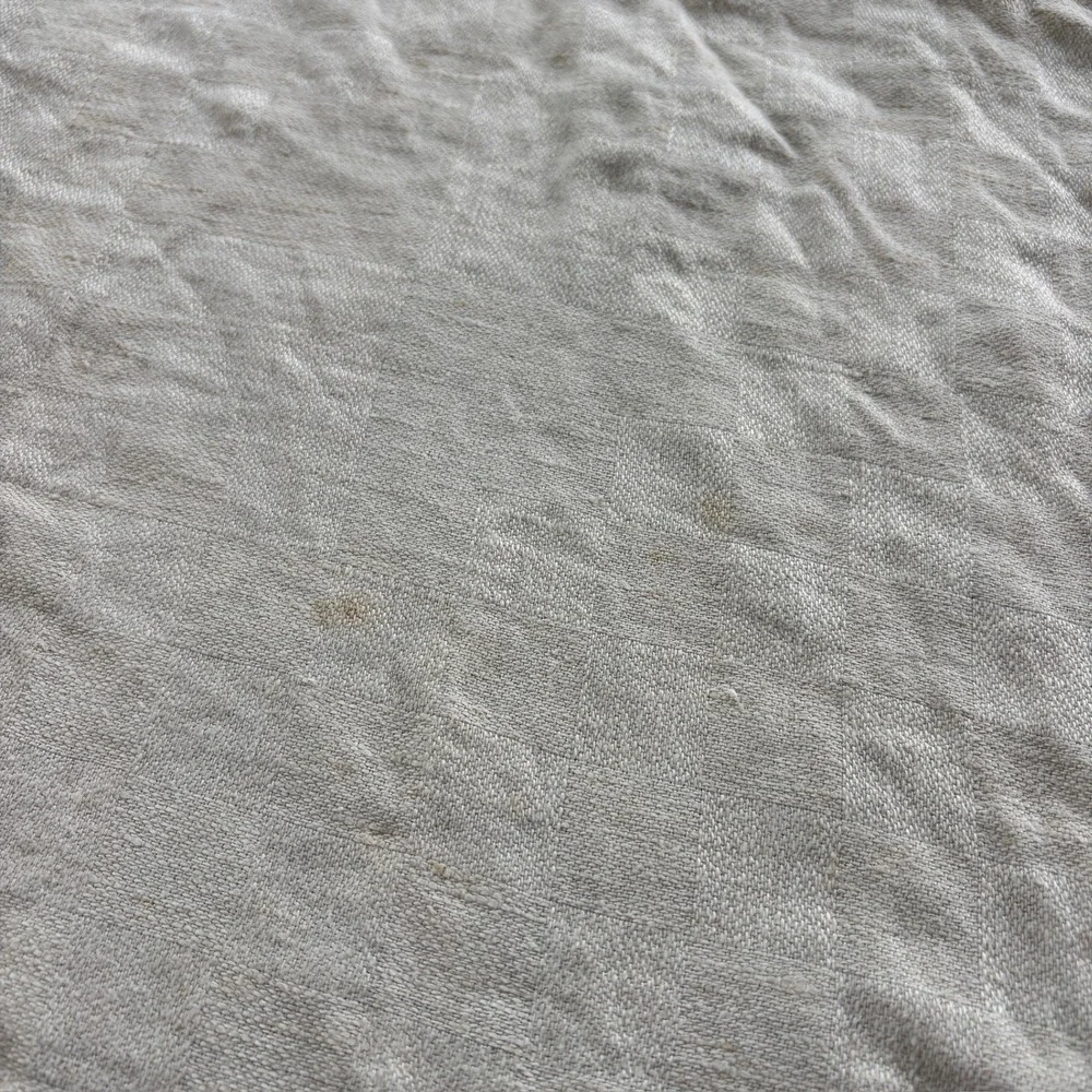 Vintage Yellow Checkered Linen Tablecloth and 4 Napkins Set Farmhouse 47x47